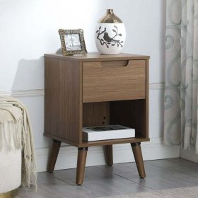 Modern 1 Drawer Bedroom Nightstand, Brown Walnut