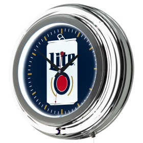 Miller Lite Chrome Double Rung Neon Clock - Minimalist Can